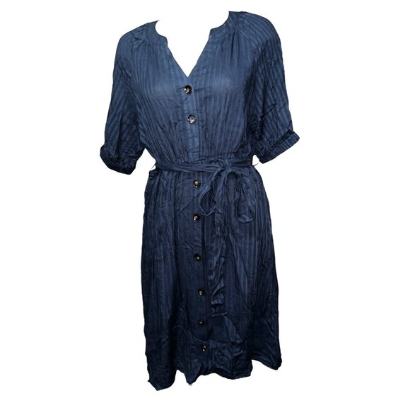 Elegant Navy Blue Button-Down Dress - Picture 1 of 11